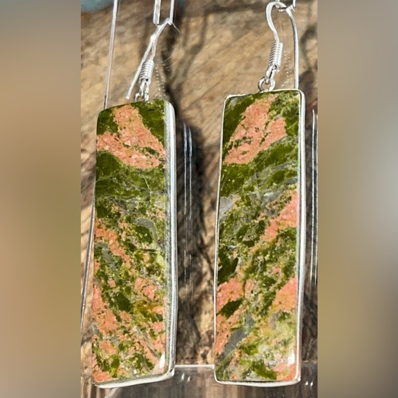 Unakite Jasper Earrings 2 1/2” - Picture 2 of 12